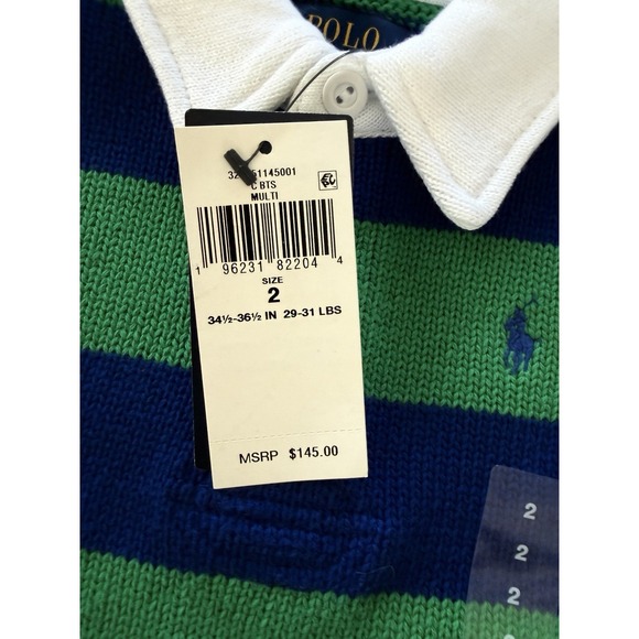 Polo Ralph Lauren Striped Cotton Rugby Sweater Boys Size 2 NWT $145 - Picture 3 of 7